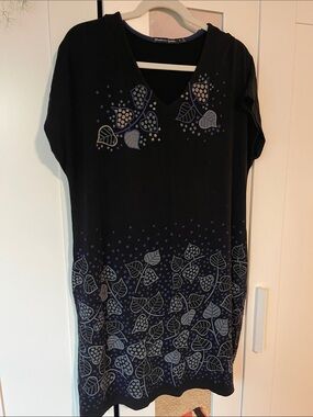 Gudrun Sjöden Black Cover-Up Dress with Navy and Gray Leaf Print